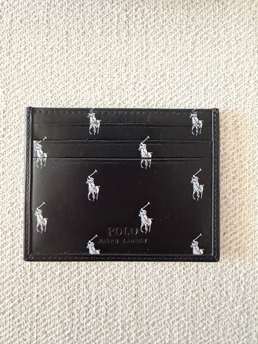 Polo by Ralph Lauren Black Leather Card & Key Slot Holder with White Polo Motif